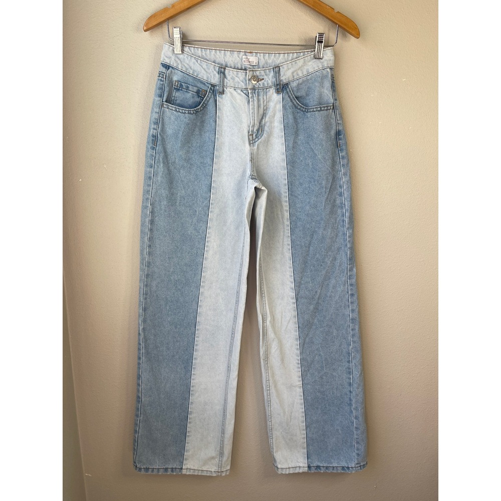 West of Melrose Jeans Blue Two Tone Patchwork Wide Leg High Rise 25